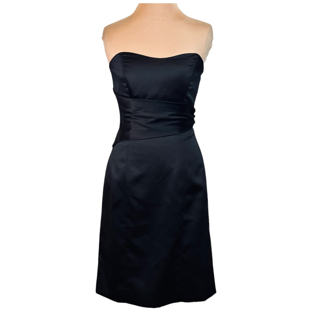 Nicole Miller Black Satin Strapless Sweetheart Top Dress Size 6